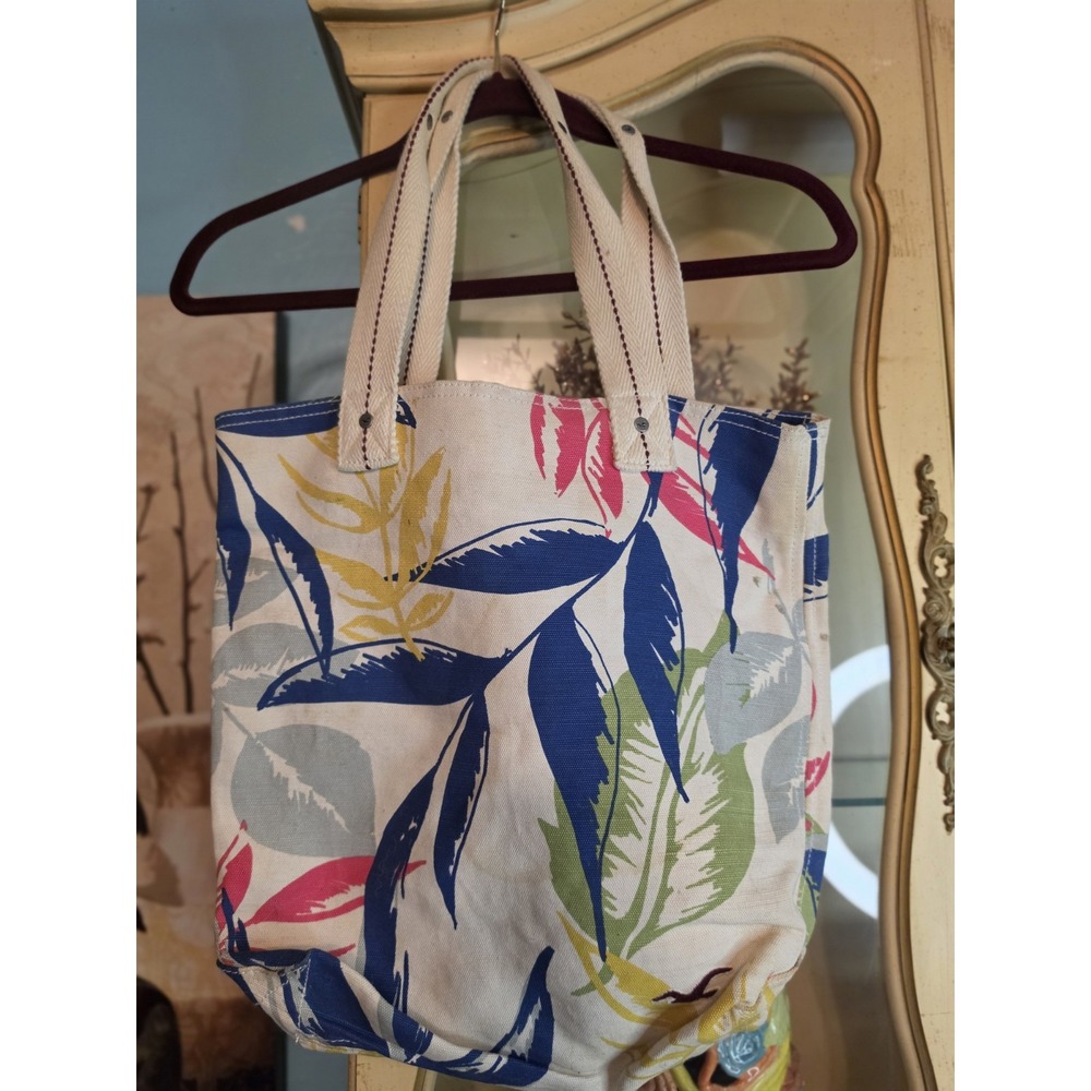 Hollister Canvas Tote Bag Tropical Floral Leaf Print Beach Shopper Shoulder Bag
